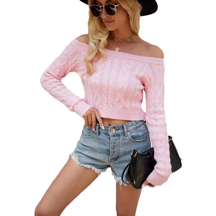 Dame Off-Shoulder Kabelstrik Cropped Pullover Stilla