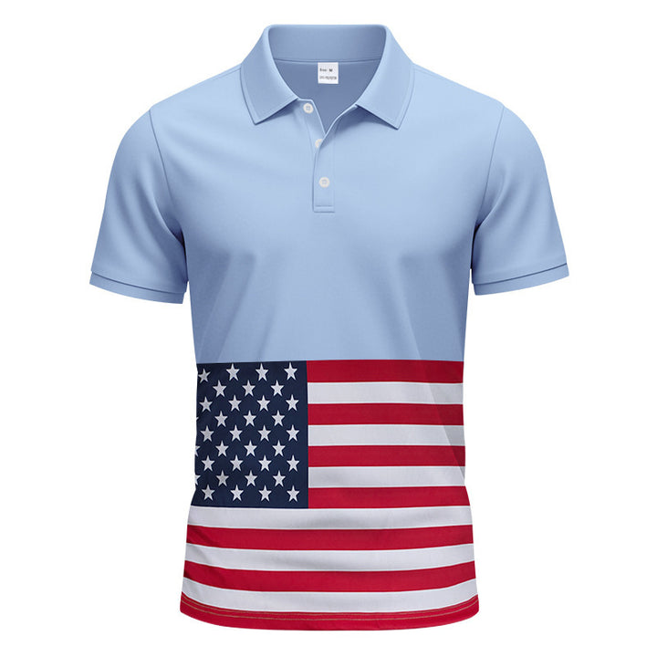Herrer polo shirt med patriotisk flagmønster og åndbart materiale Stilla