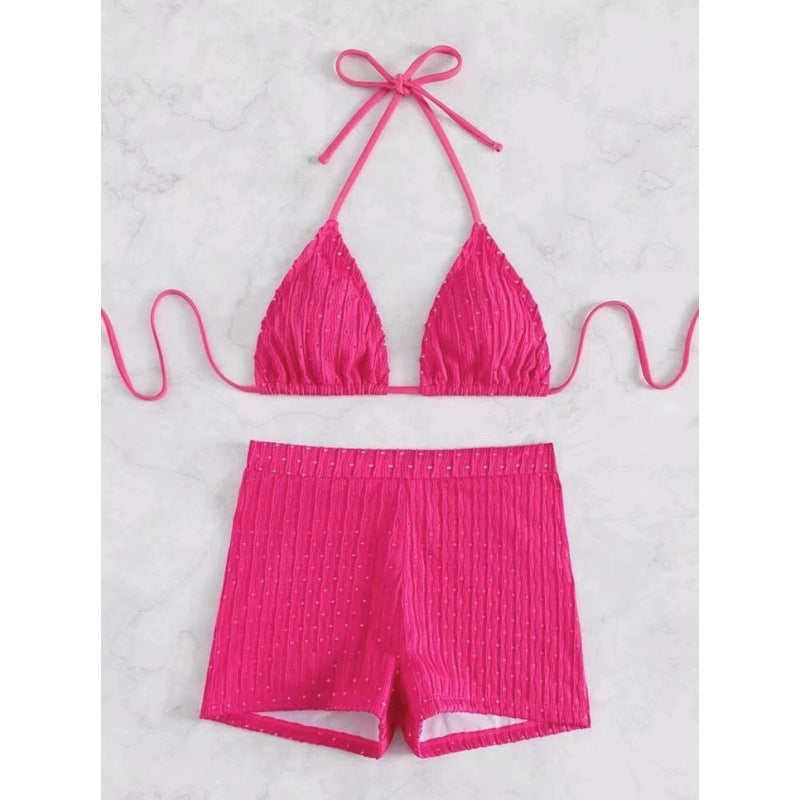 Dame triangel-bikini med høj kvalitets flæse design og stretchy shorts Skovae