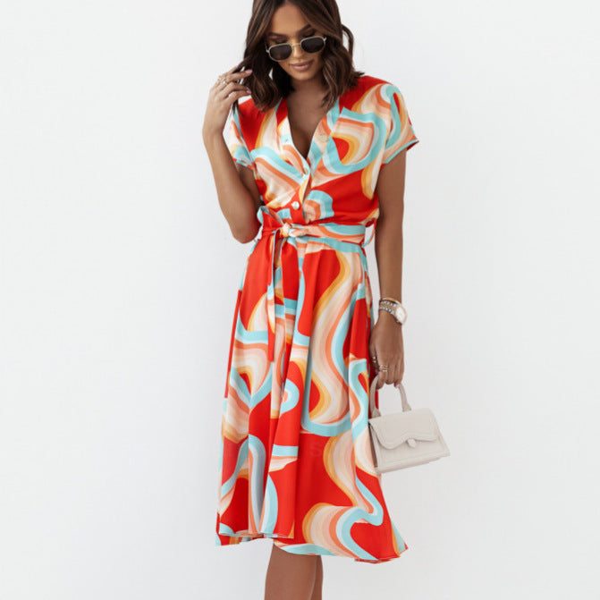 Dame Button-Up Tropisk Print Midi Kjole Stilla