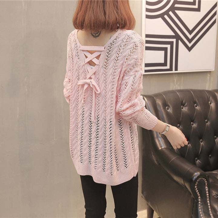 Femme Open-Back Strikpullover Stilla