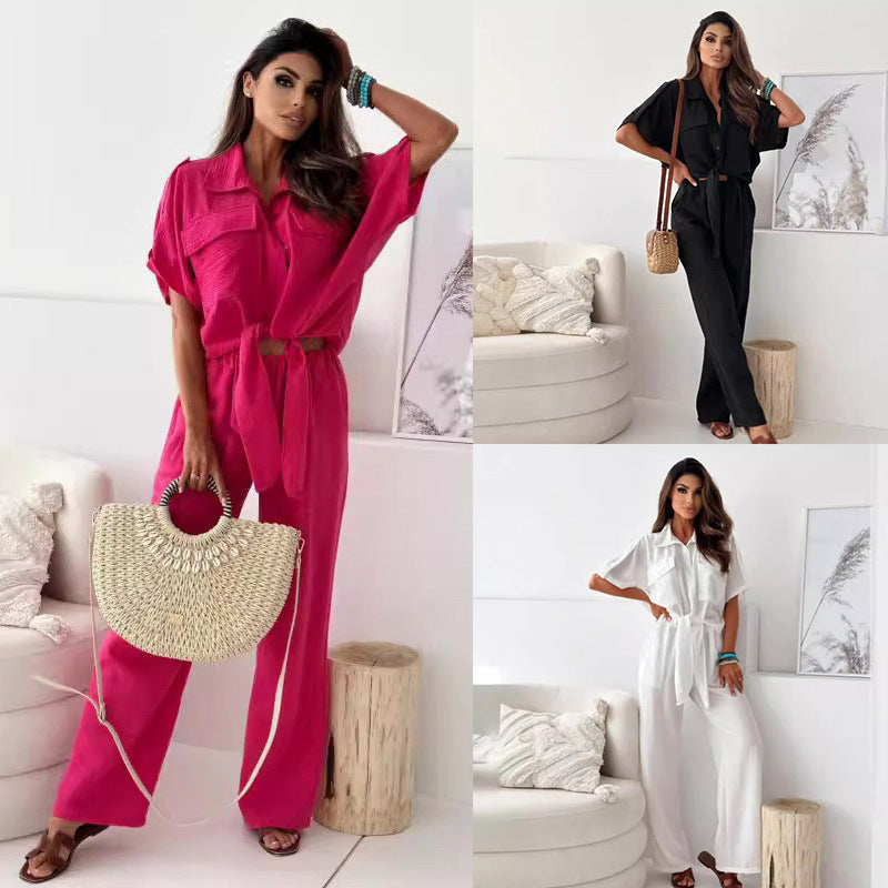 Dame Elegant Jumpsuit med luftige ærmer og taljerbar bælte Stilla