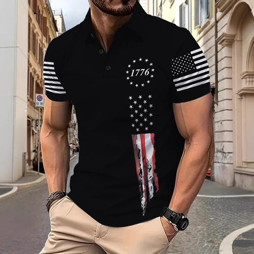 Herre polo shirt med moderne flagmotiv Stilla