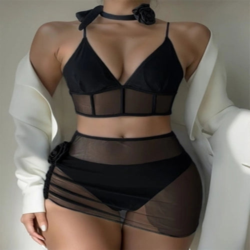 Dame sæt med transparent spids- og flæsedesign Skovae