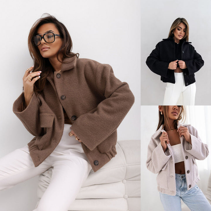 Women's casual wool jacket with loose fit and easy-care button placket Stilla
