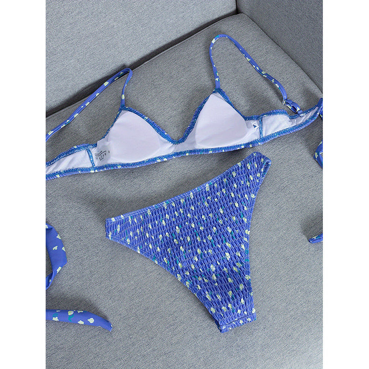 Dame Triangel-Bikini med legesyg knudedesign og smocking Skovae