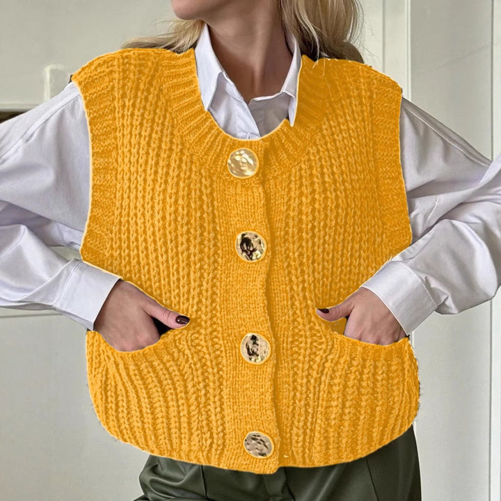 Stilla | Strikvest Uldblanding Størrelse Oversize Pasform Ribstrikket Knapper Lommer