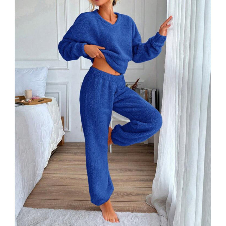 Dame hyggeligt fleece-lounge-sæt med elastisk talje Stilla