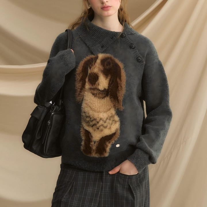 Kvindernes hyggelige rund hals sweater med dyremotiv Stilla