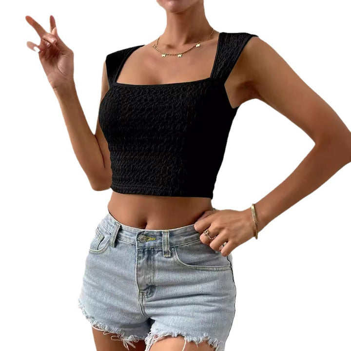 Dame moderigtig Crop-top med firkantet halsudskæring og struktureret overmateriale Skovae