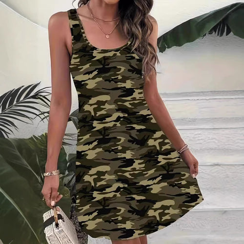 Dame Tropical Print A-linje Fritidkjole Stilla