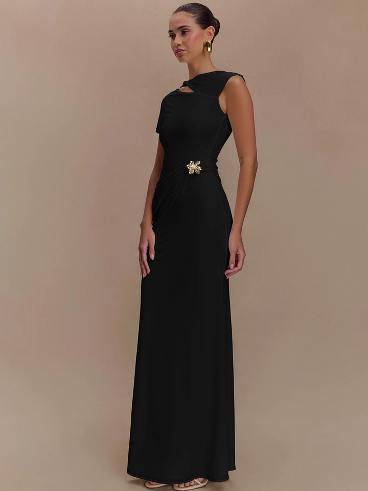 Dame Elegant Maxikjole med raffinerede cut-outs og smocked detaljer Stilla
