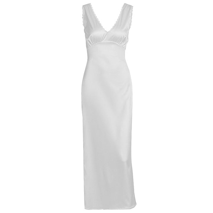 Dame elegant satin natkjole med dyb V-hals og brede stropper Skovae