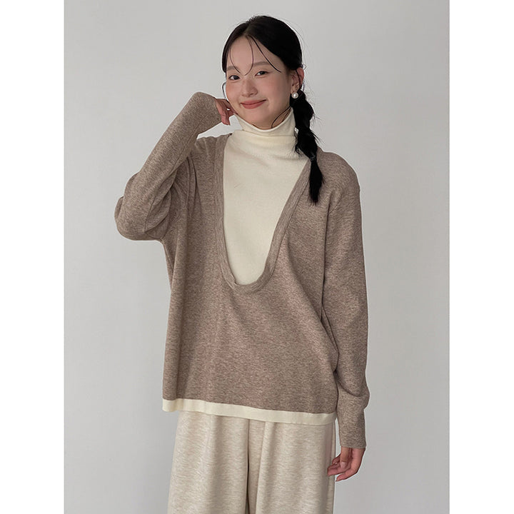 Damer casual longsleeve top med bred V-udskæring Stilla
