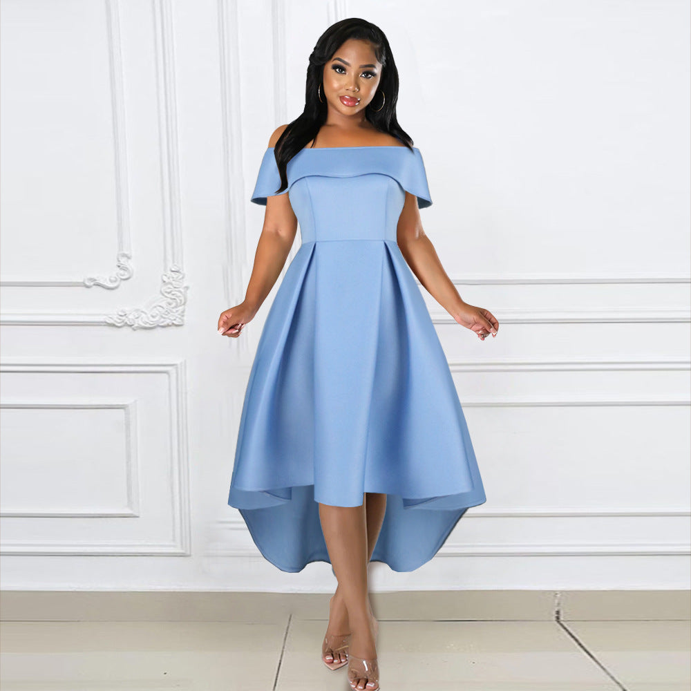 Dame Elegant Off-Shoulder Kjole med asymmetrisk søm Skovae