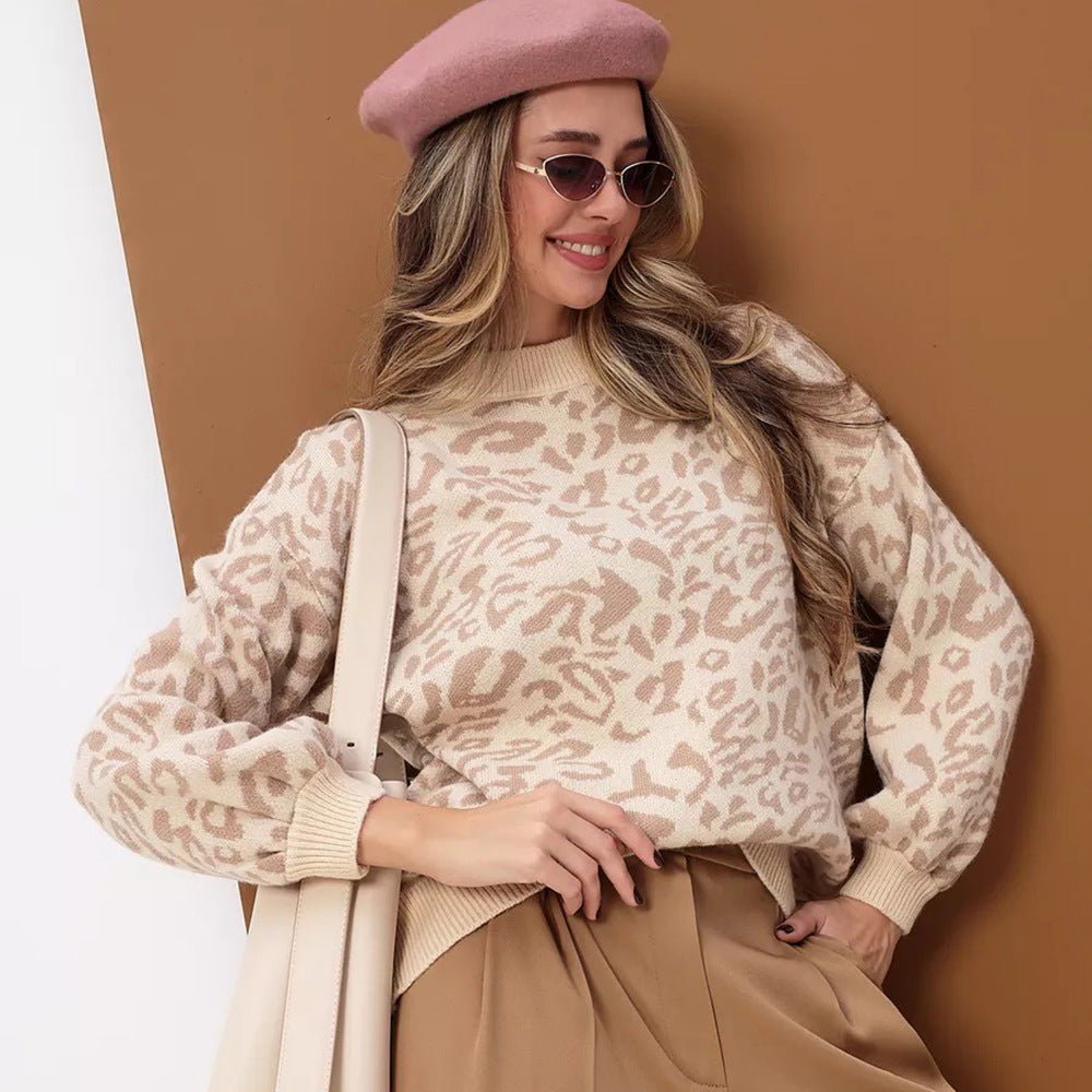 Femme Stilig Leopardmønster Striktrøje Stilla