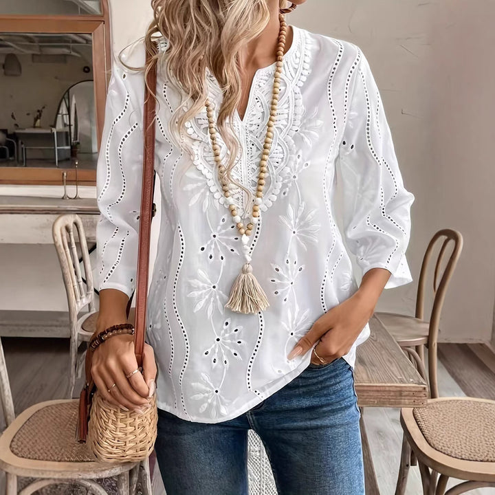 Damebluse med florale broderier Stilla