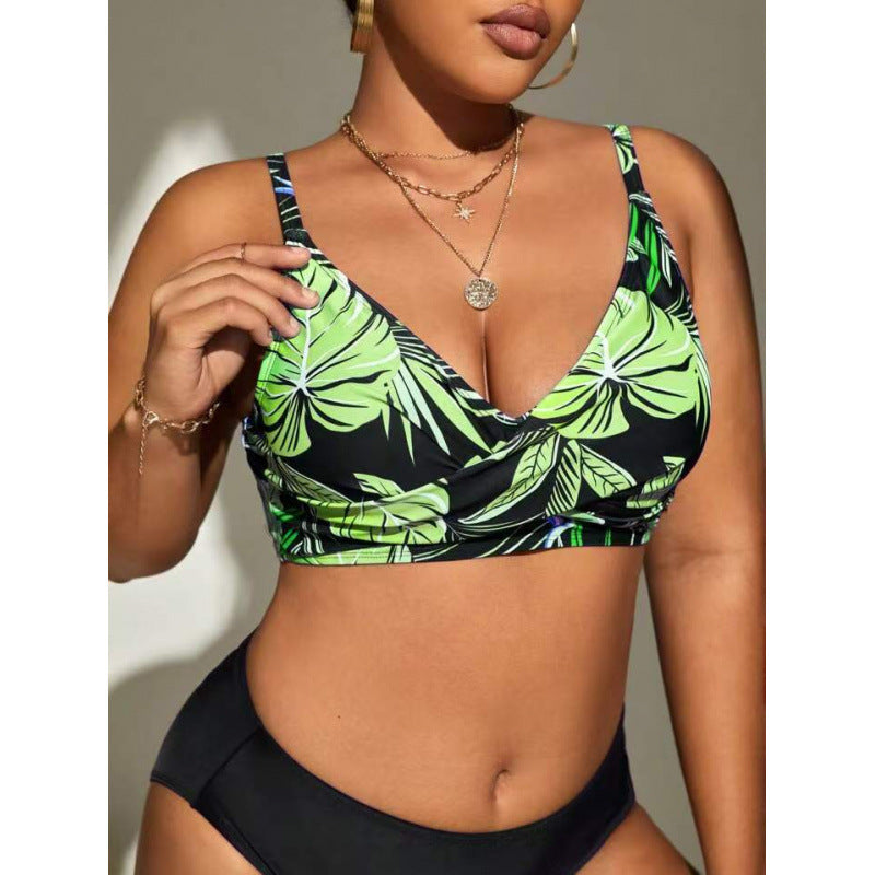 Dame Bikini-top med dyb V-udskæring og blomstret design Skovae