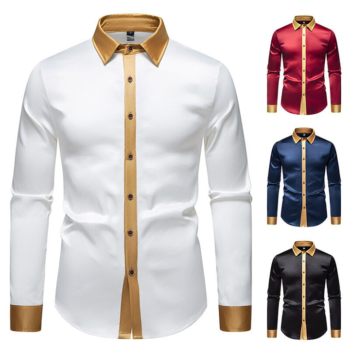 Herrer Elegante Satin-Krave Skjorte Stilla