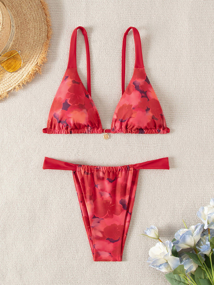 Dame triangel-bikini med legende palmeprint Skovae