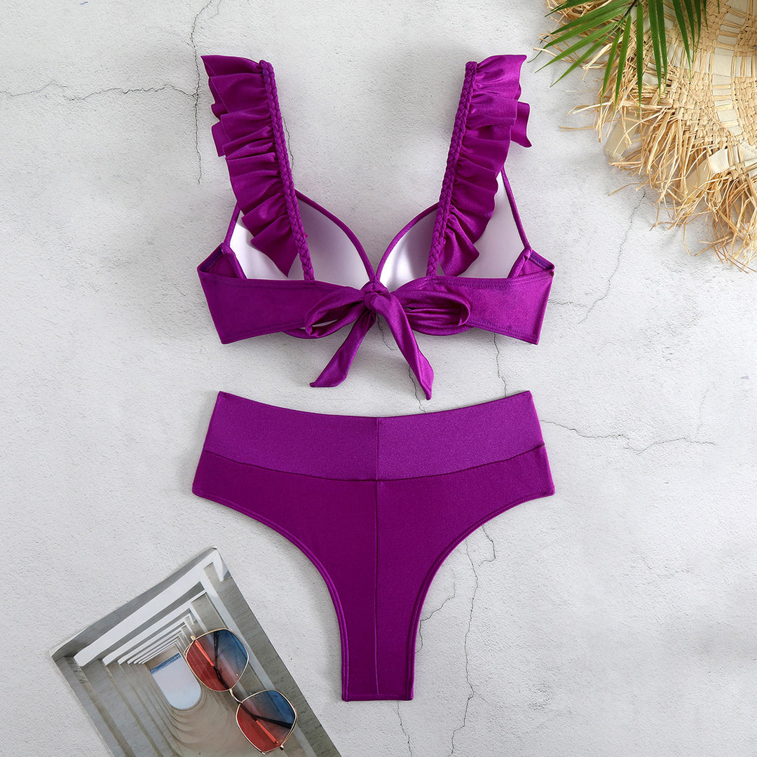 Dame bikini sæt med elegante flæsedetaljer og høj talje Stilla