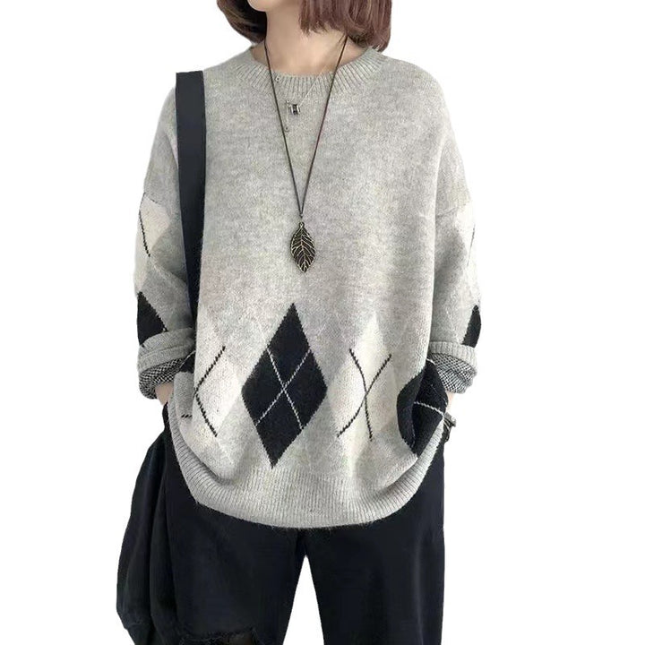 Dame hyggelig sweater i stilfuldt rombe-design Stilla