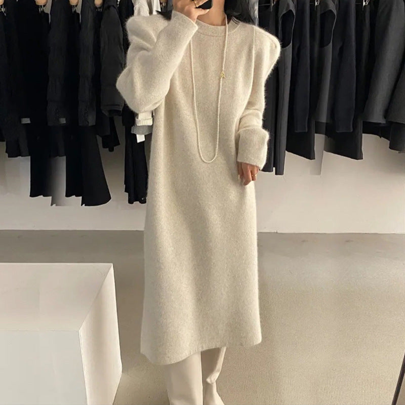 Femme Elegante Lange Oversized Strikkjole med Puffærmer Stilla