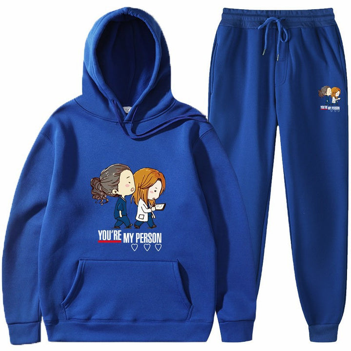 Dame Hoodie og Joggingbukser Sæt med Originalt Tegneserie Design Skovae