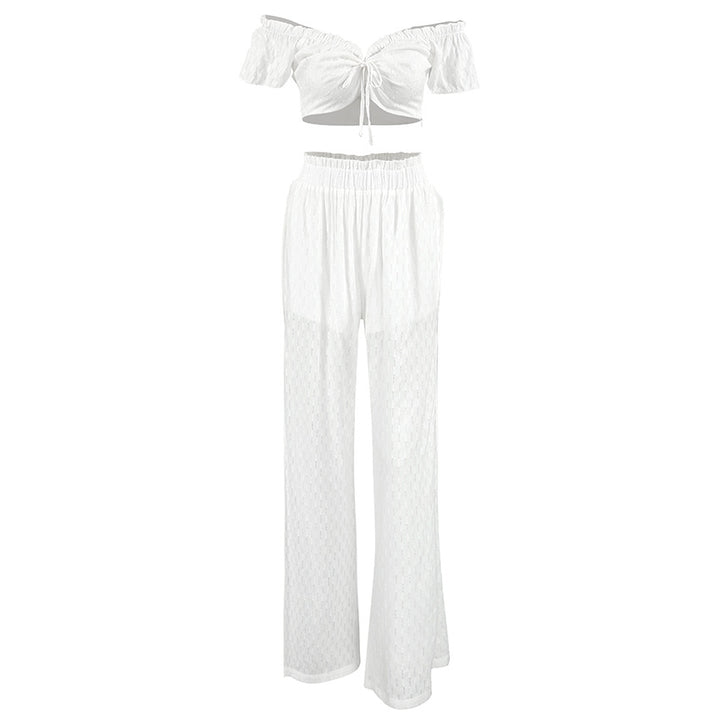 Dame sæt bestående af skulderfri crop-top og højt skåret maxiskørt Stilla