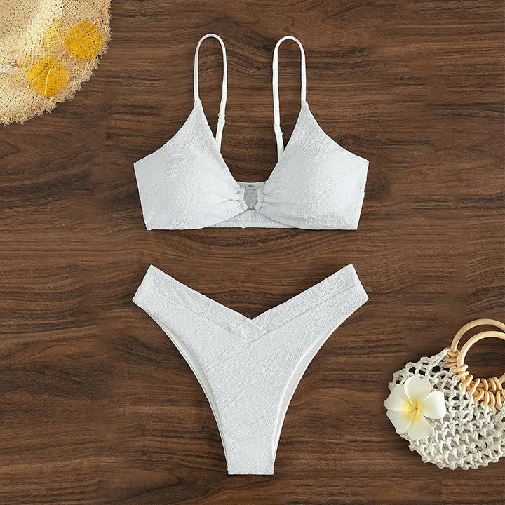 Dame triangel-bikini med elegant knude-design og høj benudskæring Skovae
