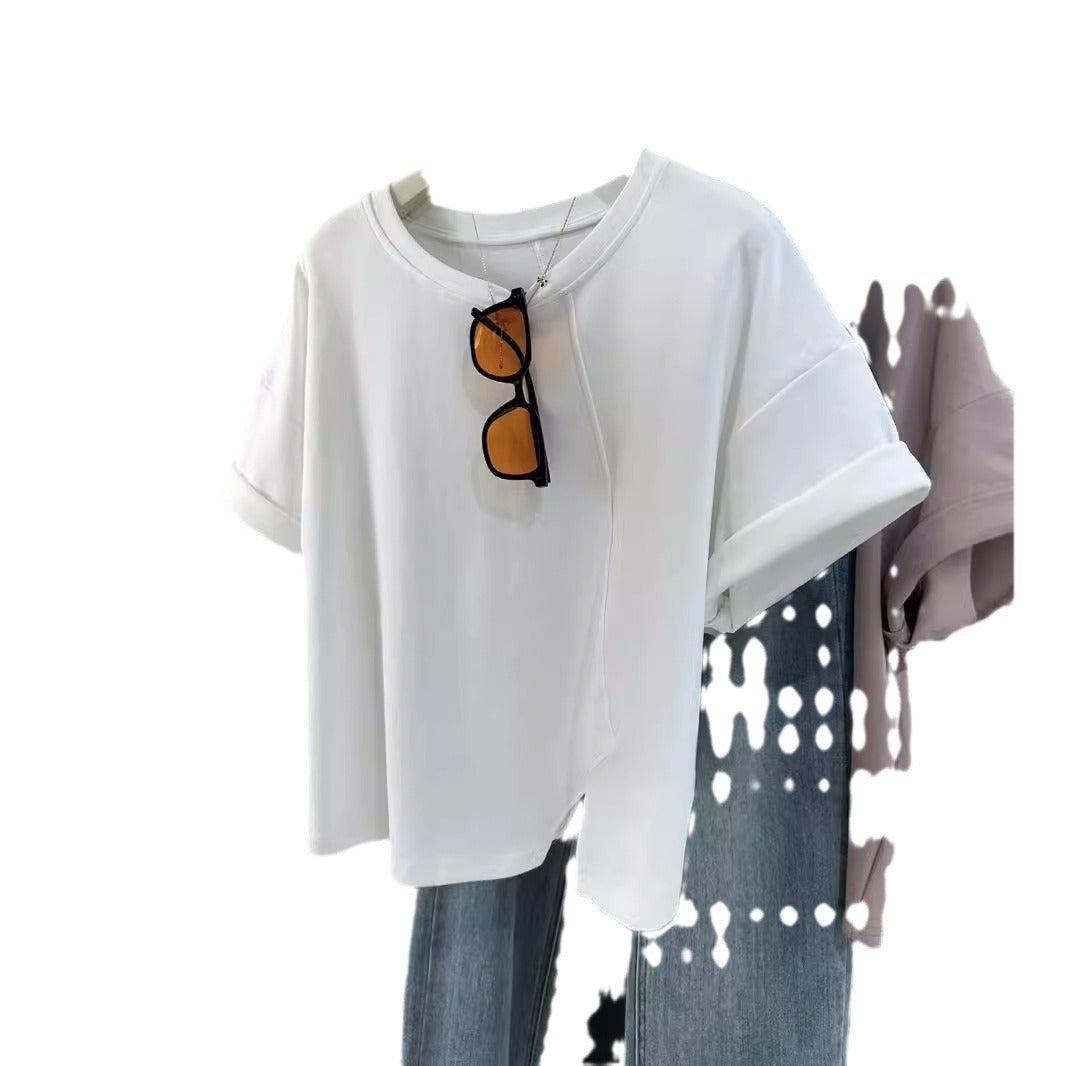 Dame Casual Asymmetrisk Søm T-Shirt Stilla
