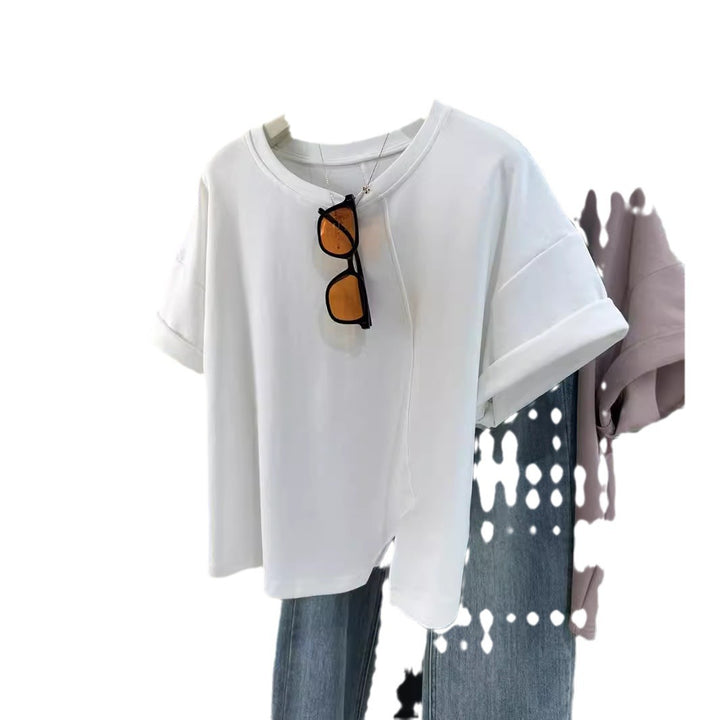 Dame Casual Asymmetrisk Søm T-Shirt Stilla