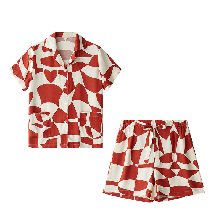 Dame Pyjamasæt med legende geometrisk design og praktiske lommer Stilla