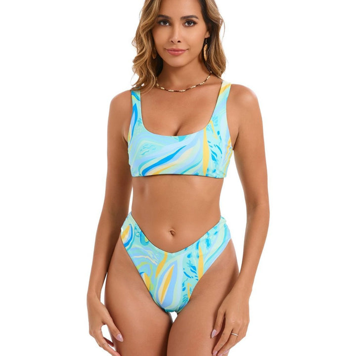 Damernes Højskåret Abstract Print Bikini Sæt Stilla