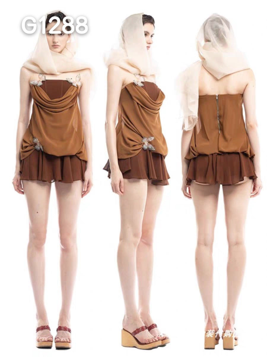 Dame Elegant Corsage-Bluse med transparente ærmer Skovae