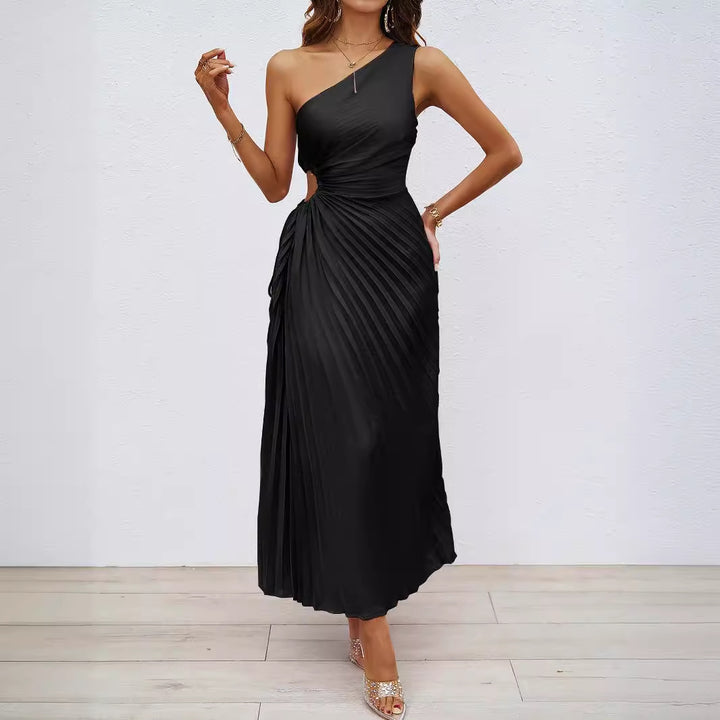 Dame Plisseret Maxikjole med asymmetrisk snit og elegant drapering Stilla