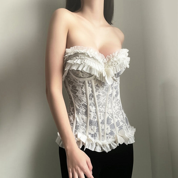 Dame spitze bustier med flæsedetaljer Skovae