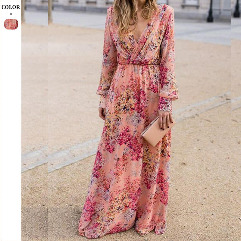 Dame Maxikjole med blomster Chiffon overflade og elegant taljebetonning Stilla