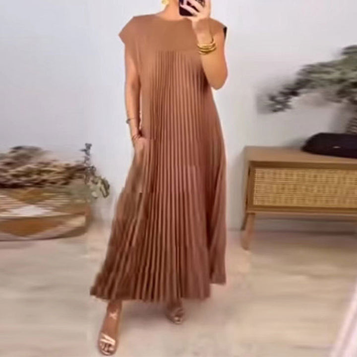 Dame Plisseret Maxi-kjole med sidelommer og elegant snit Stilla