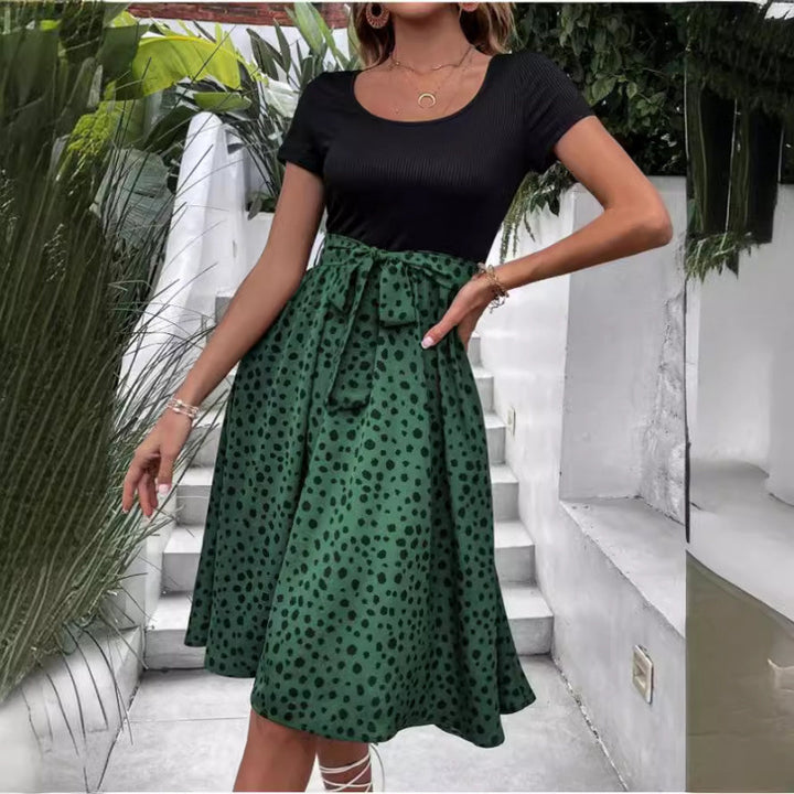 Dame Polka Dot A-Linie Kjole med figursyet Overdel Stilla