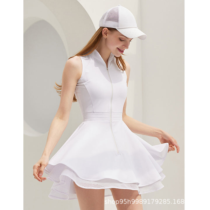 Dame sporty-elegant Mini-Relax-kjole med lynlås og laglook Stilla
