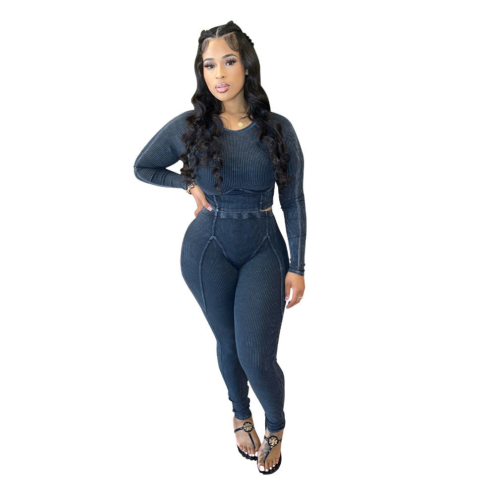 Dame sæt bestående af cropped top og højtaljede leggings med struktureret design Stilla