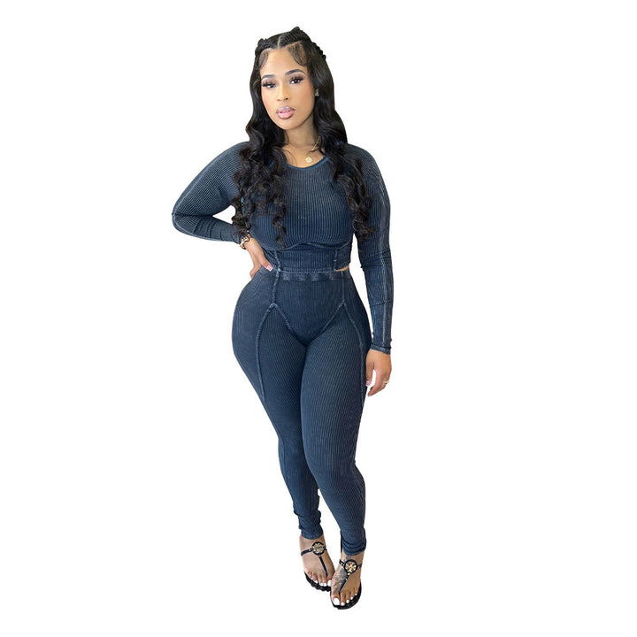 Dame sæt bestående af cropped top og højtaljede leggings med struktureret design Stilla