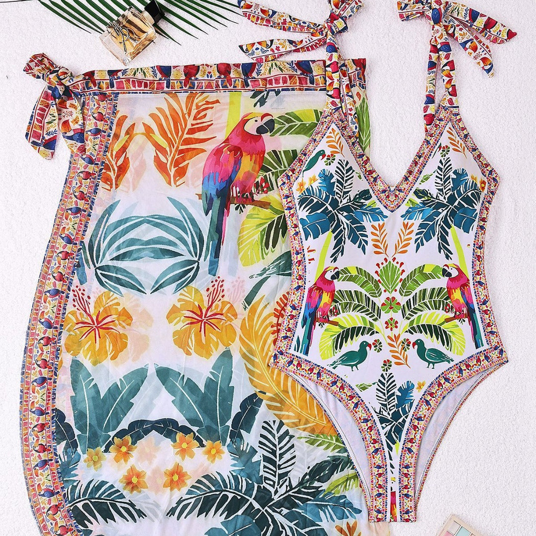 Dame svømmedragt med blomstret design og overdel Skovae