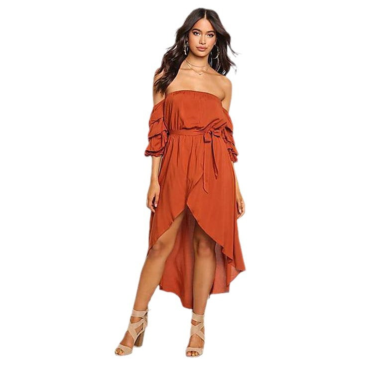 Dame Off-Shoulder Maxikjole med asymmetrisk kant og elegante puffærmer Stilla