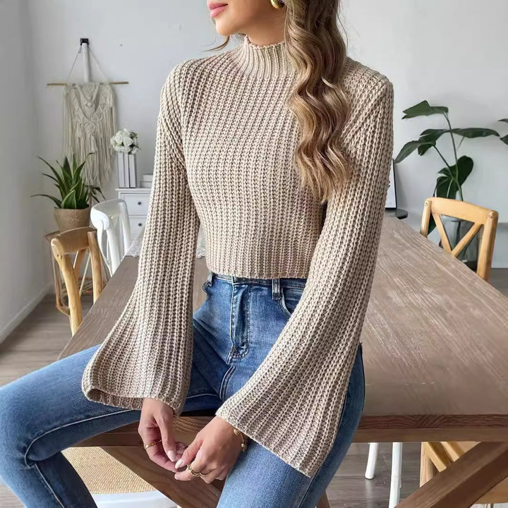 Dame strikpullover med bred arm Stilla