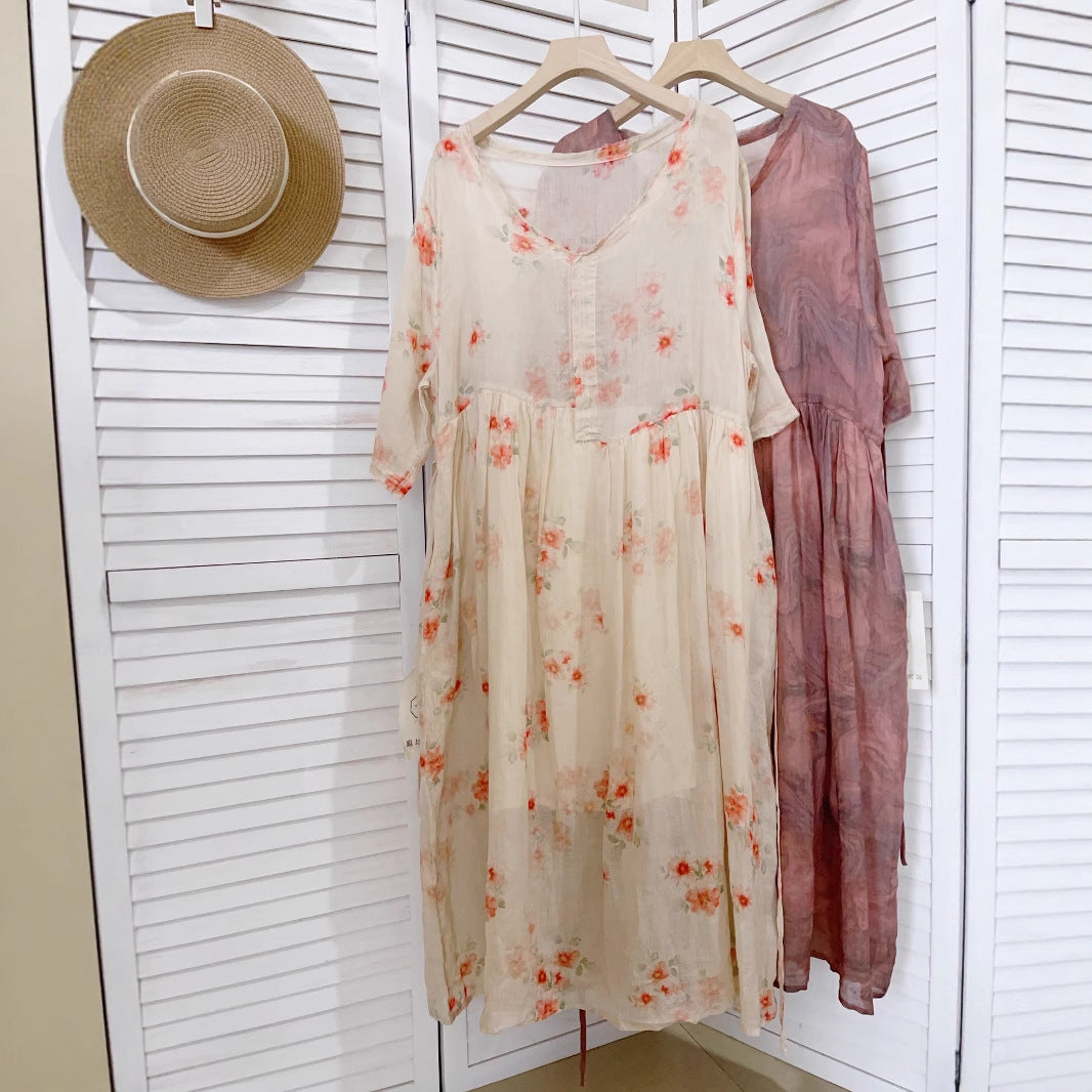Femme Let Blomstret Midi Kjole Stilla