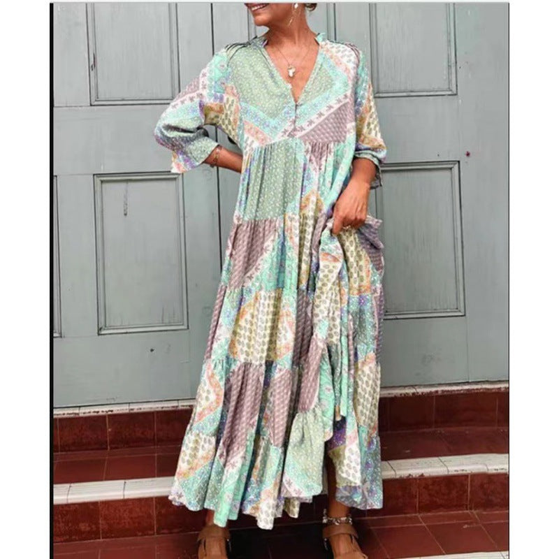 Dame Boho-inspireret bomuldsmaxikjole med flæse detaljer Stilla