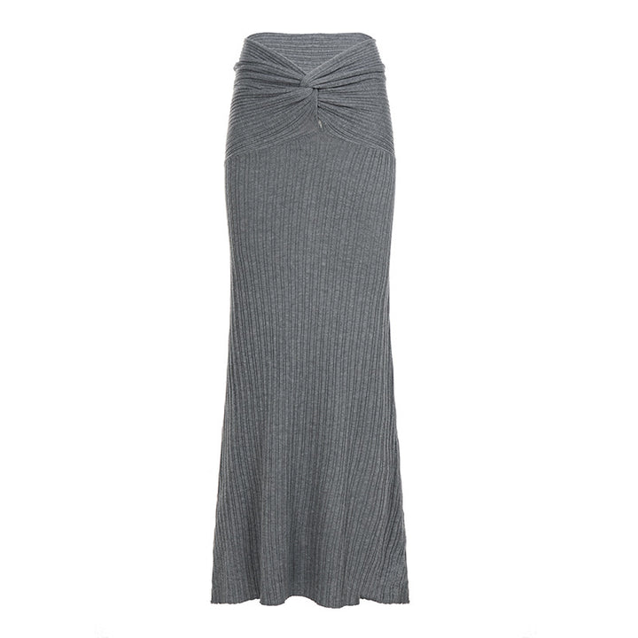 Damen Eleganter Maxirock mit raffiniertem Wickel-Design und durchgehendem Rippstrick Skovae