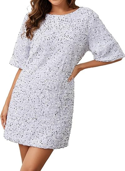 Dame Glamourøs Minikjole med glitrende pailletter og oversized ærmer Stilla
